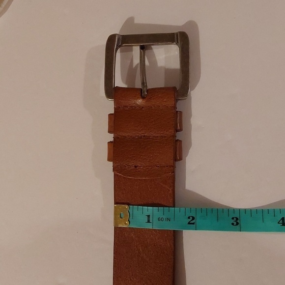 Buckle- Unisex Light Brown Leather Belt Cross Stitch X Vintage Unique Mod Trend - Picture 7 of 9